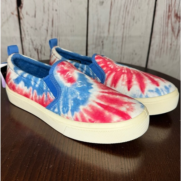 SKECHERS MEMORY FOAM red white & blue tie dye Canvas Slip ons 7.5 NWT - Picture 6 of 16